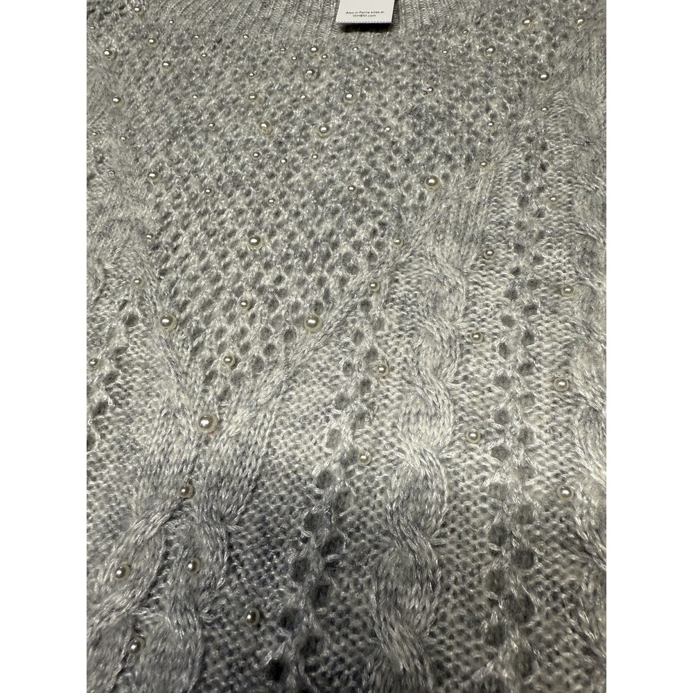 NWT WHBM Heather Gray Pearl Cable Mock neck Knit Sweater Size Small - Picture 2 of 5